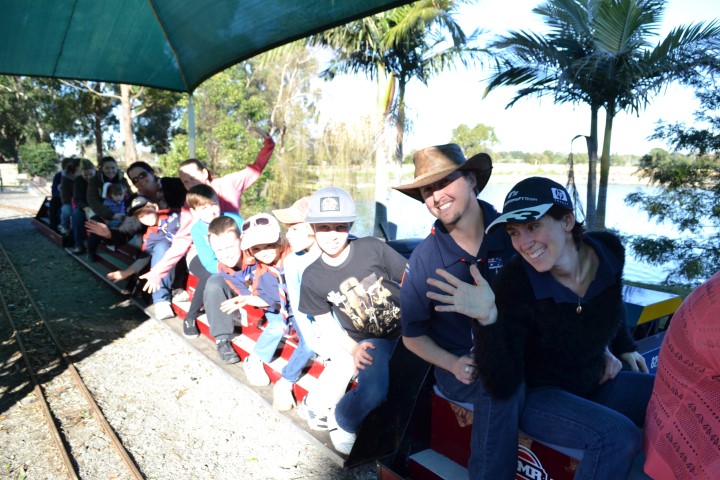 Kurri Joeys and their families riding the train at Walka Water works